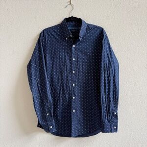 Ralph Lauren Button Down Shirt Mens M Navy Blue Excellent Anchor Print Cotton